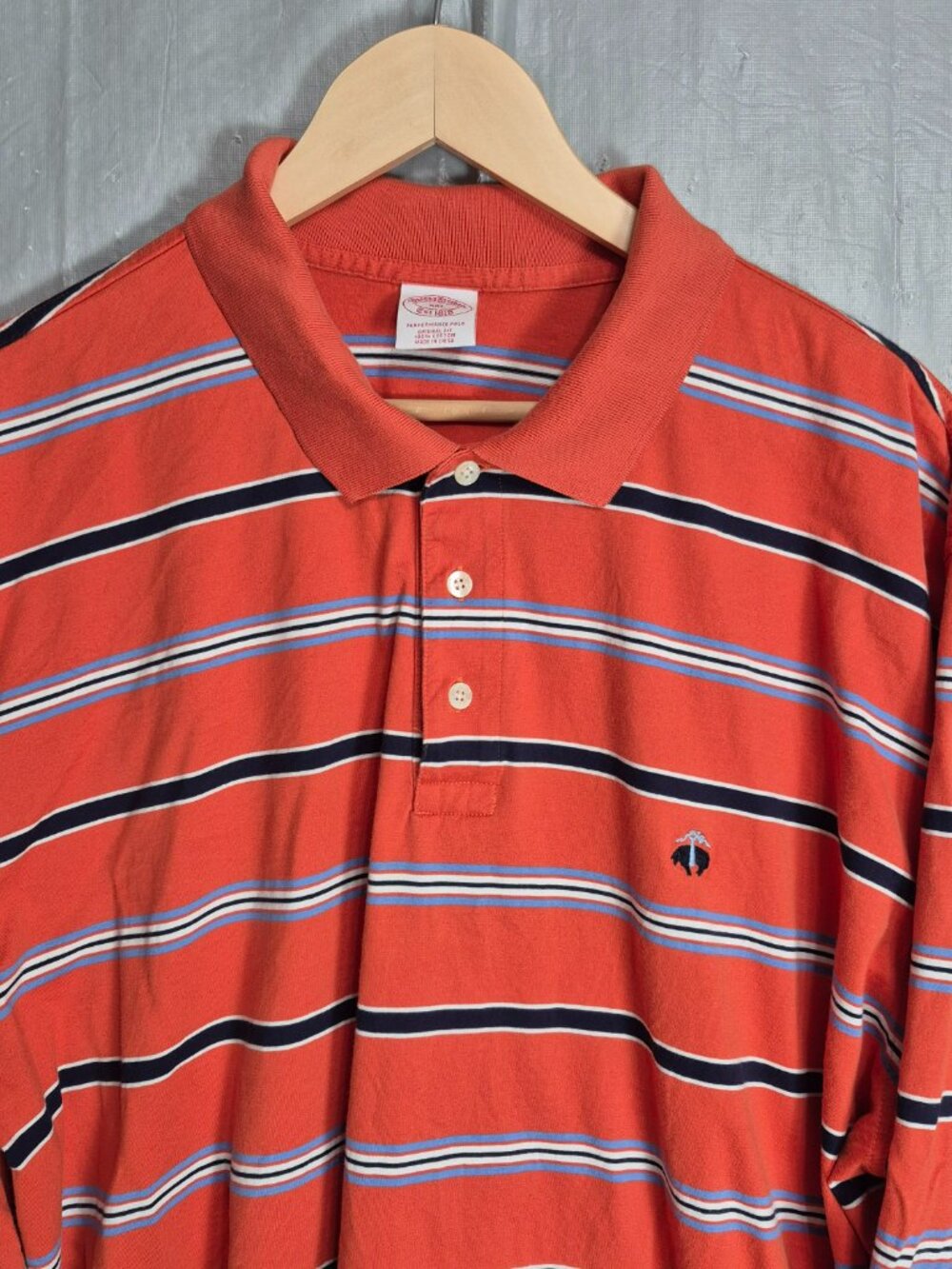 Brooks Brothers Rugby Polo Shirt Mens 2XL Orange Blue Long Sleeve Preppy 0612
